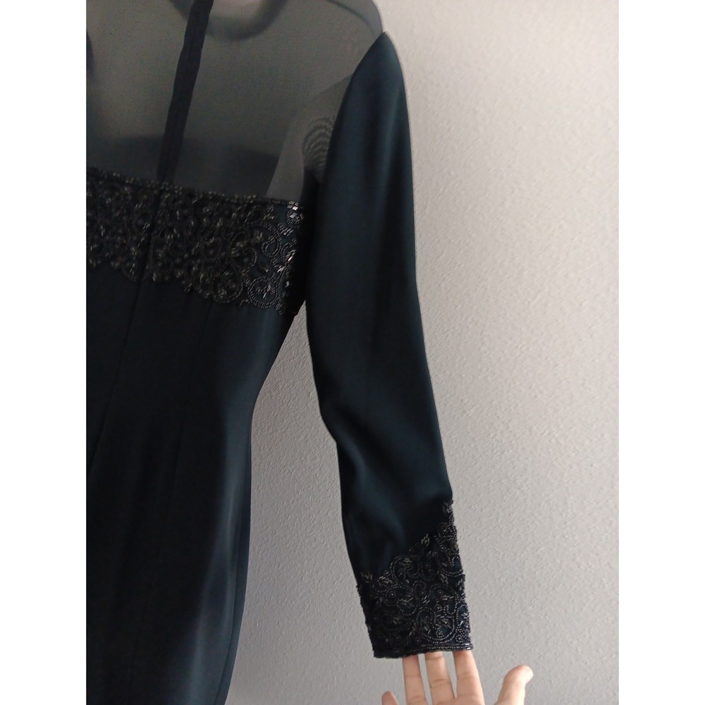 Olga Cassini Jewel‎ Beaded High Neck Dress Black Size Cocktail Party Sheer Midi - Picture 5 of 11